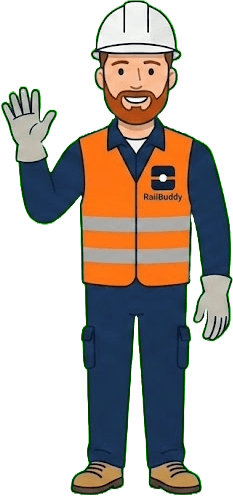 Rail Buddy, der Gleisarbeiter, winkt